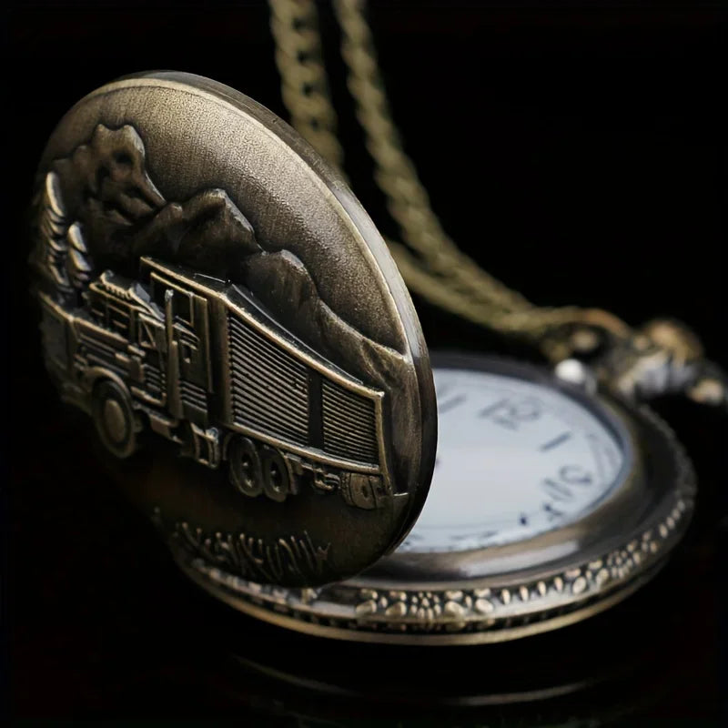 Bronze Big Truck Necklace Quartz Pocket Watch - Vintage Nostalgic Design, Perfect Holiday Gift for Teens