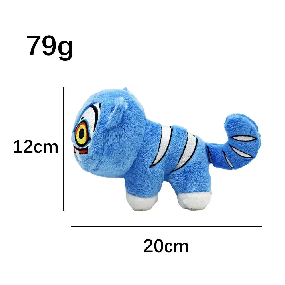 Demon Hunter Blue Tiger Plush Toy, 7.9 in (20 cm) Kawaii Soft Cat Pillow Gift for Kids & Teens