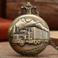 Bronze Big Truck Necklace Quartz Pocket Watch - Vintage Nostalgic Design, Perfect Holiday Gift for Teens